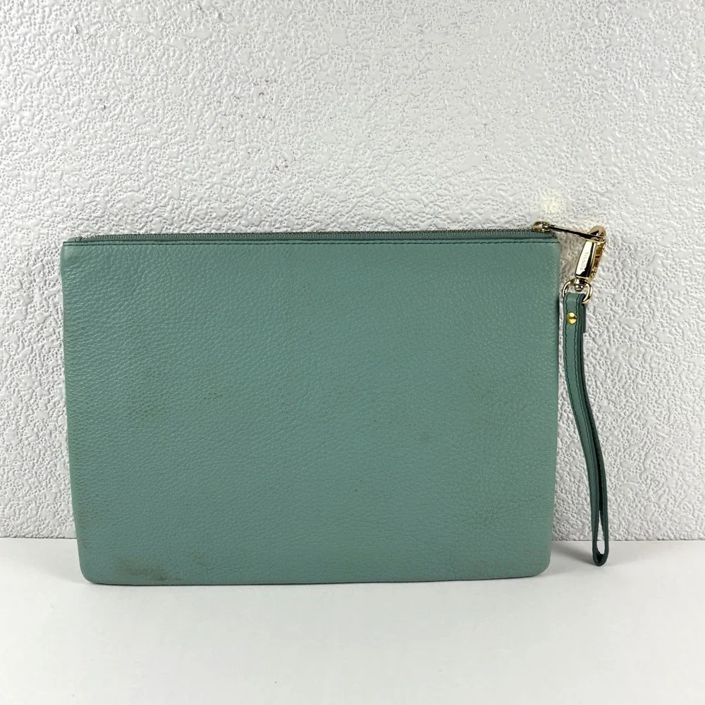 New Fossil Wristlet Clutch Womens Large Sage Green Leather Pouch Zipper Bag